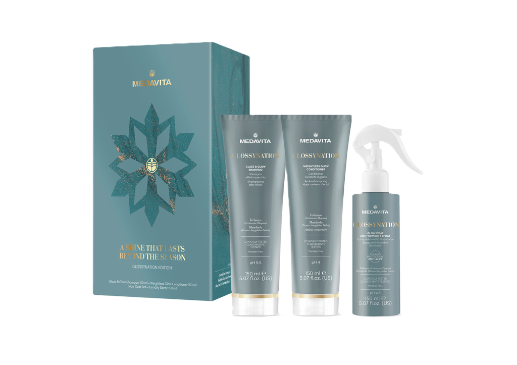 PROMO: Medavita Glossynation Holiday Kit (Shampoo 150ml + Conditioner 150ml + Anti Humidity Spray 150ml)  