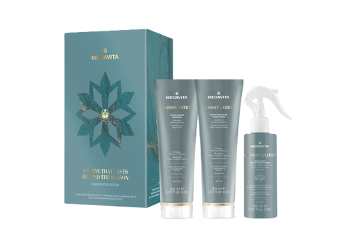 [301100] PROMO: Medavita Glossynation Holiday Kit (Shampoo 150ml + Conditioner 150ml + Anti Humidity Spray 150ml)  
