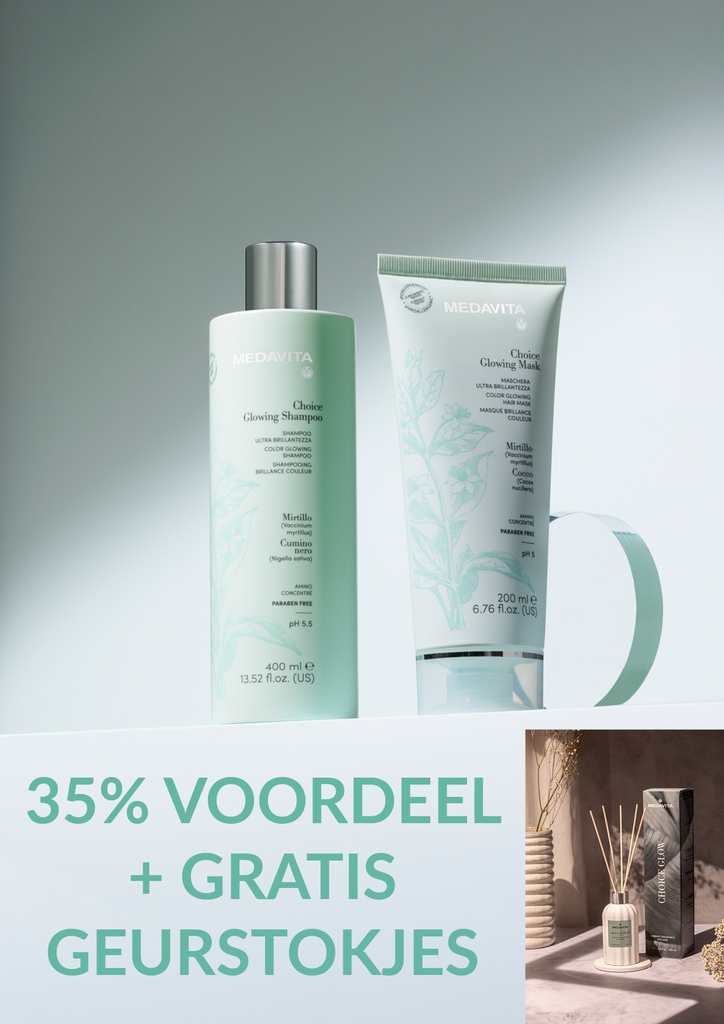 PROMO 4B: Koop 3 x Medavita Choice Glowing Shampoo 400ml + Mask 200ml En Ontvang 1x GRATIS Geurstokjes