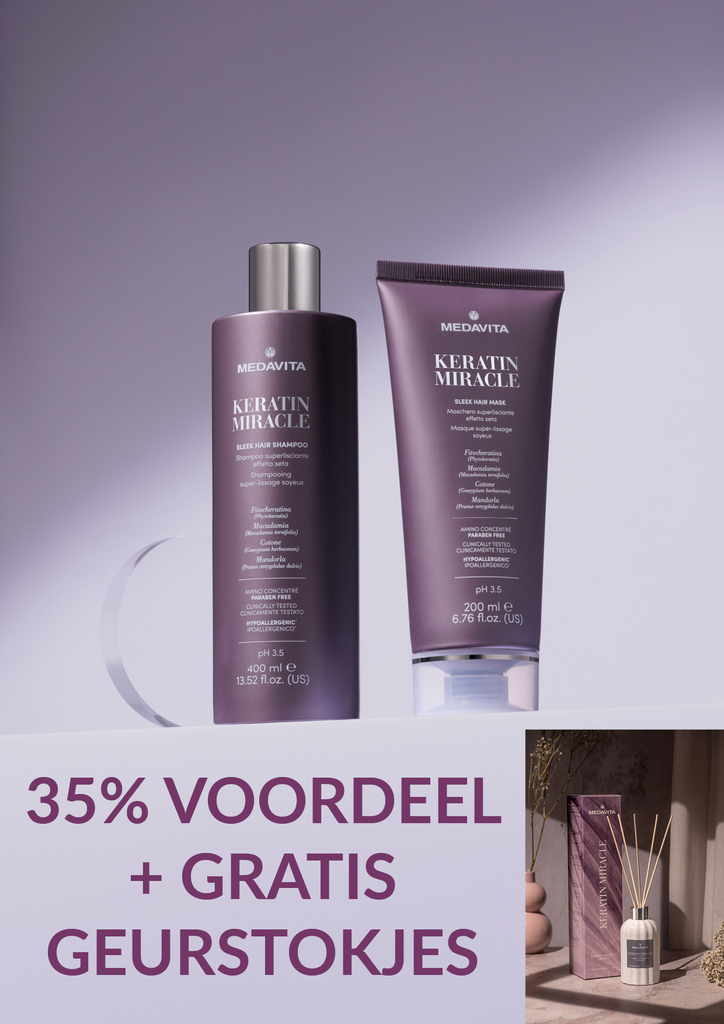 PROMO 5B: Koop 3 x Medavita Keratin Miracle Shampoo 400ml + Mask 200ml En Ontvang 1 x GRATIS Geurstokjes