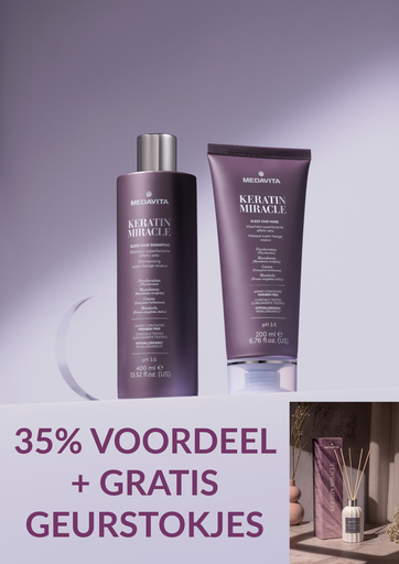 [3010851] PROMO 5B: Koop 3 x Medavita Keratin Miracle Shampoo 400ml + Mask 200ml En Ontvang 1 x GRATIS Geurstokjes